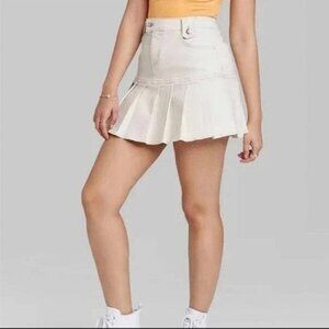 Wild Fable Women's High-Rise Pleated Cream Denim Mini Skirt , Size 00